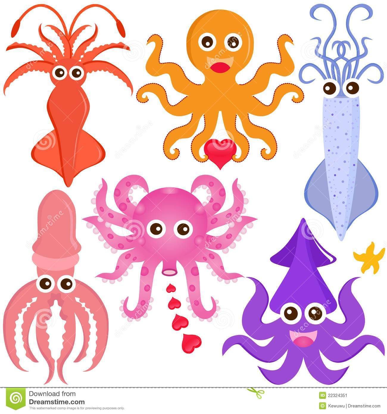 Vector Icons   Squid Cuttlefish Jellyfish Stock Image   Image    
