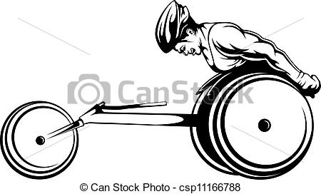 Vector Of Wheelchair Racer   Black And White Vector Illustration Of A