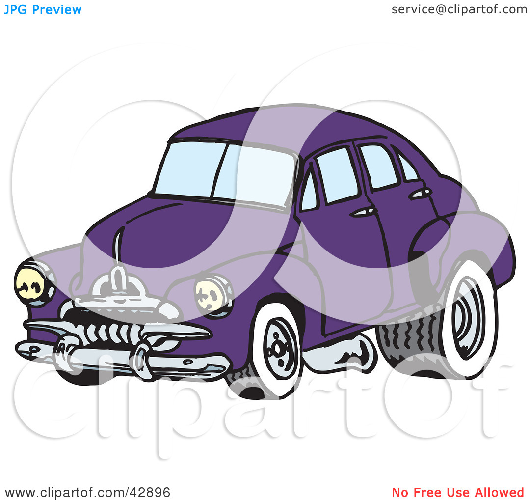 Clipart Illustration Of A Vintage Purple Car With Drag Racing Tires By