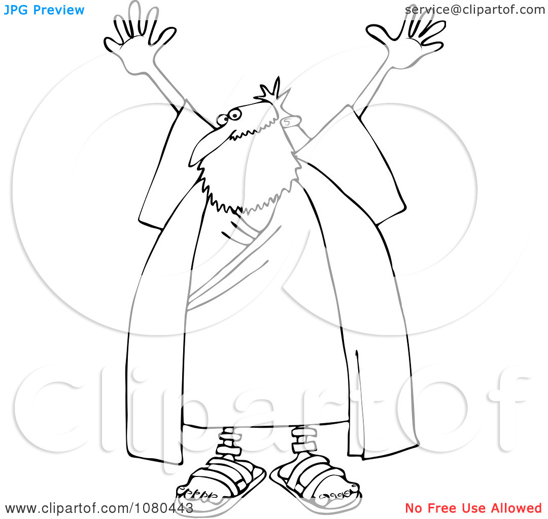 Clipart Outlined Moses Holding Up His Arms   Royalty Free Vector