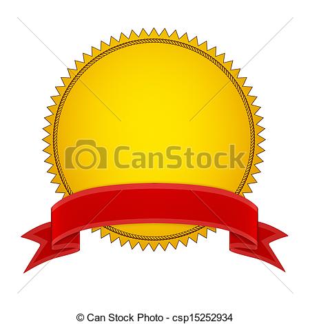 Drawings Of Gold Seal Stamper With Red Ribbon Isolated On White    