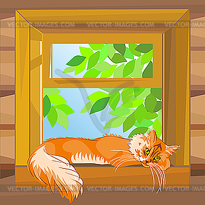 Red Tabby Cat Lying On The Windowsill   Stock Vector Clipart
