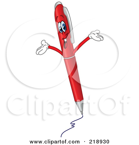 Rf  Clipart Illustration Of A Red Pen Character Holding His Arms Up