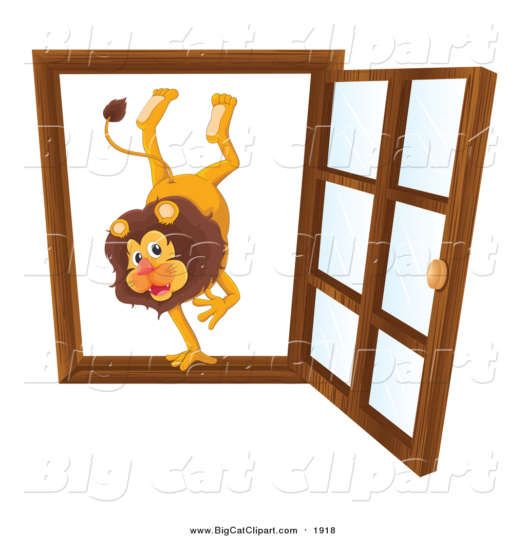 Big Cat Cartoon Vector Clipart Of A Male Lion In An Open Window By
