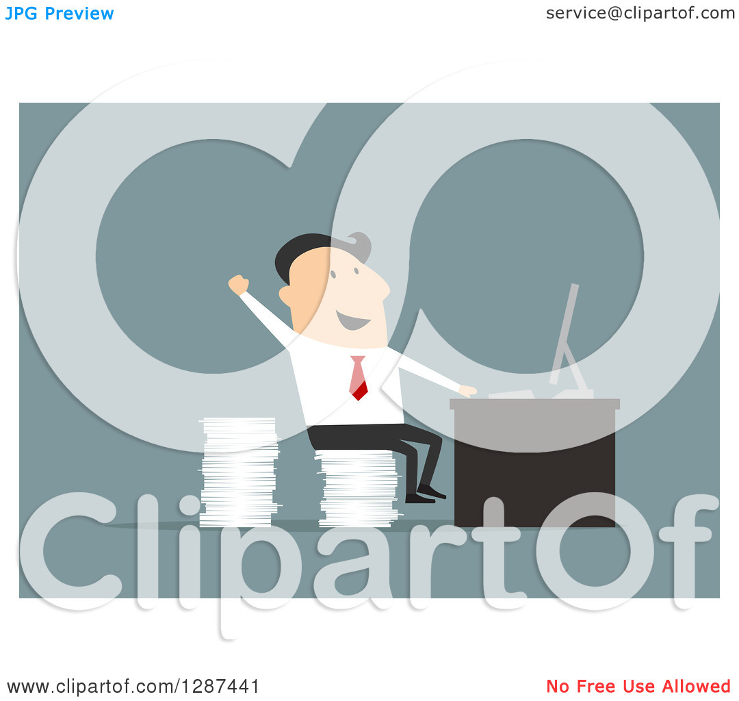 Clipart Of A Flat Modern Design Styled White Businessman Cheering And