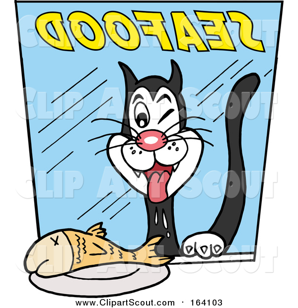 Clipart Of A Hungry Cat Drooling Over A Fish In A Store Window By