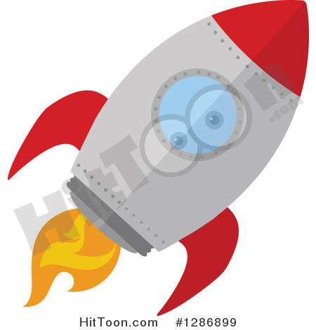 Clipart Of A Modern Flat Design Of A Red And Metal Rocket   Royalty
