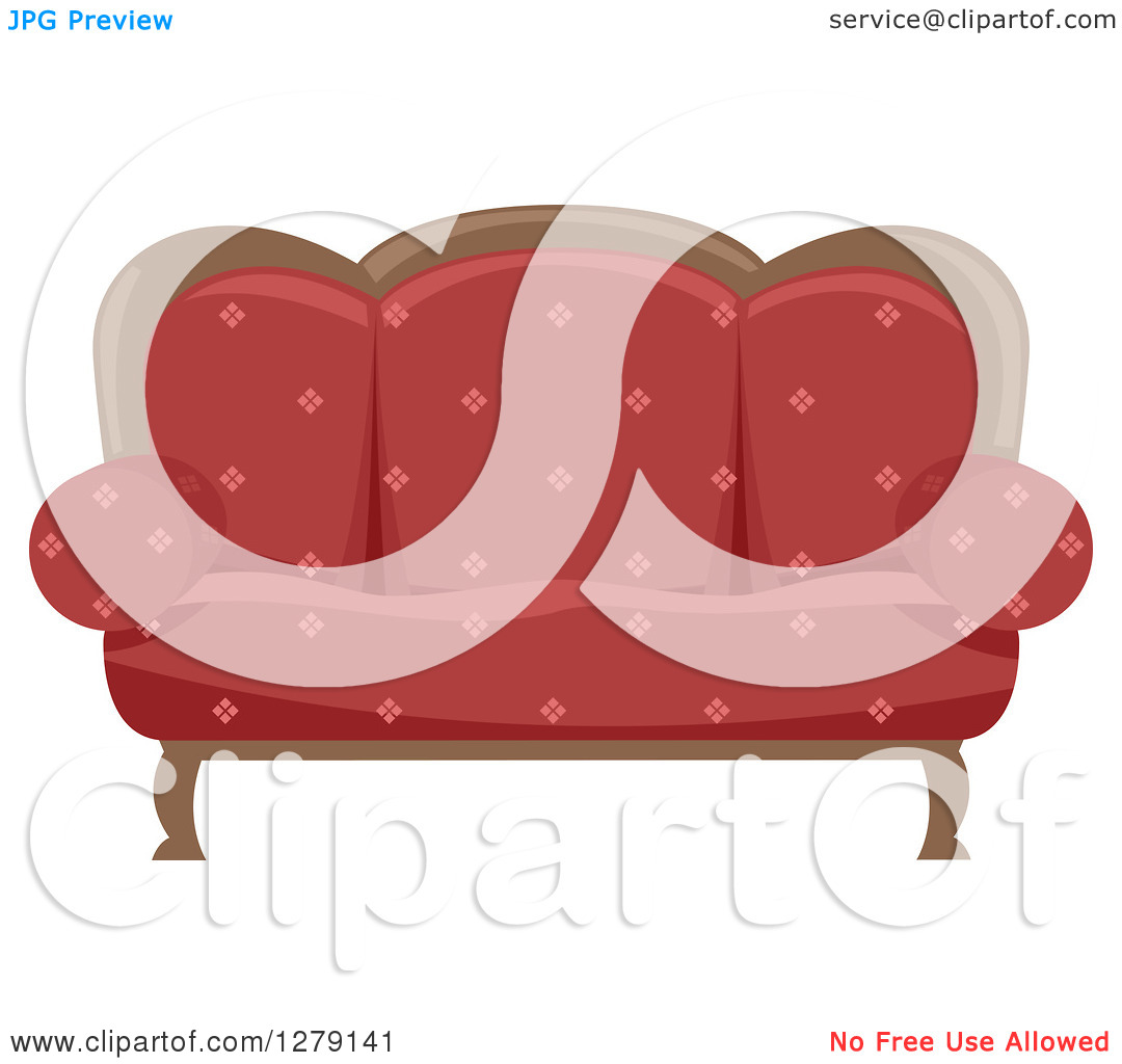 Clipart Of A Red Vintage Couch   Royalty Free Vector Illustration By