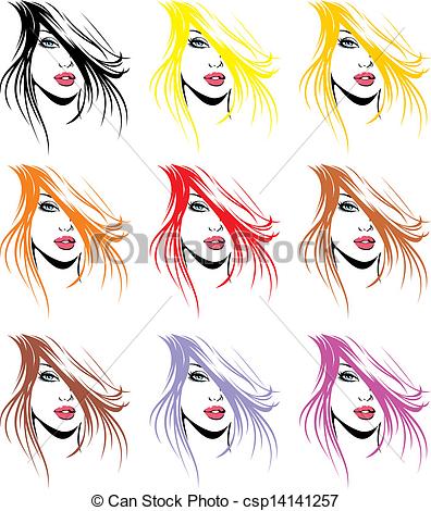 Clipart Vector Of Fashion Girls Face And Hair In Different Colors