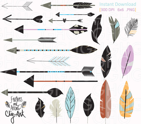Feather Arrow Clip Art Digital Clipart Tribal Arrows
