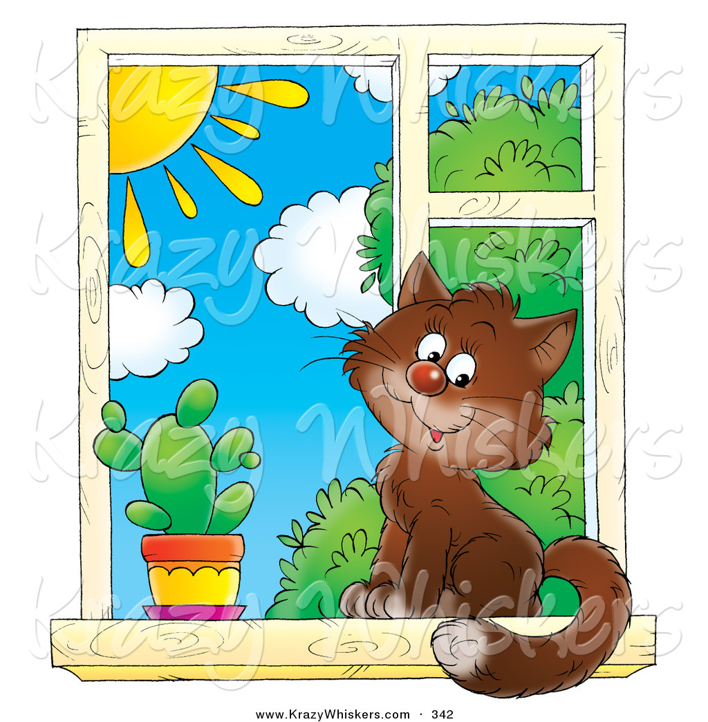 Larger Preview  Critter Clipart Of A Cute Brown House Cat Sitting By A