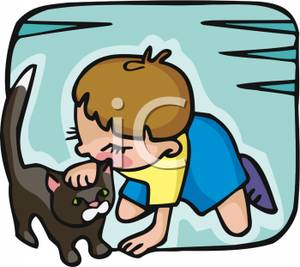 Little Boy Petting A Cat   Royalty Free Clipart Picture