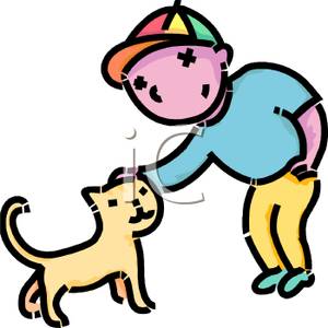 Little Boy Petting A Cat   Royalty Free Clipart Picture