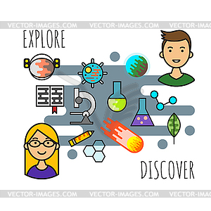Or Concept Of Science Explore And Discover   Vector Clipart