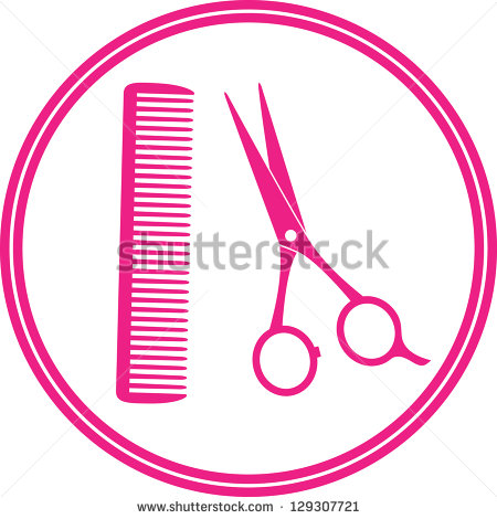 Round Icon Of Hair Salon With Scissors And Comb On White Background