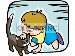 Royalty Free Boy Petting A Cat Clipart Image Picture Art   158806