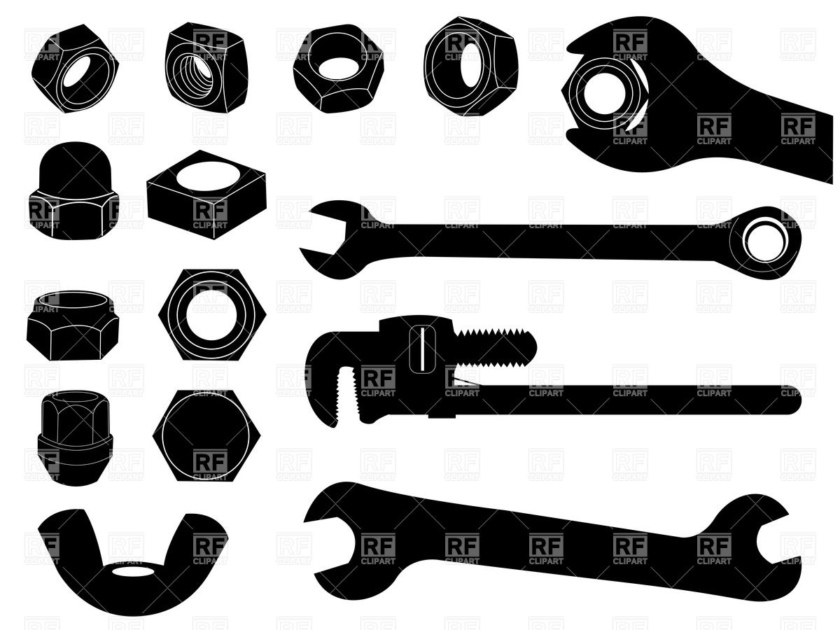 Silhouettes Of Screw Nut And Wrench 34674 Silhouettes Outlines