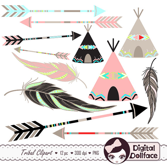 Tribal Arrow Clip Art Digital Feather Teepee Clipart Aztec Native    