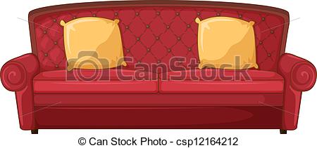 Vector   A Red Sofa And Yellow Cushions   Stock Illustration Royalty