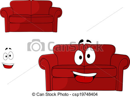 Vector Clipart Of Fun Cartoon Upholstered Red Couch Settee Or Sofa    