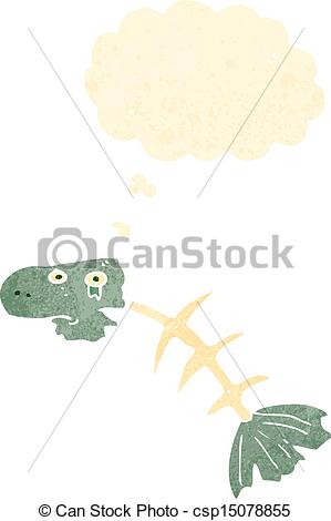 Vector   Retro Cartoon Smelly Old Fish Bones   Stock Illustration