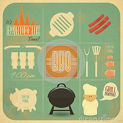 Vintage Design Grill And Barbecue Menu  Bbq Retro   Illustration