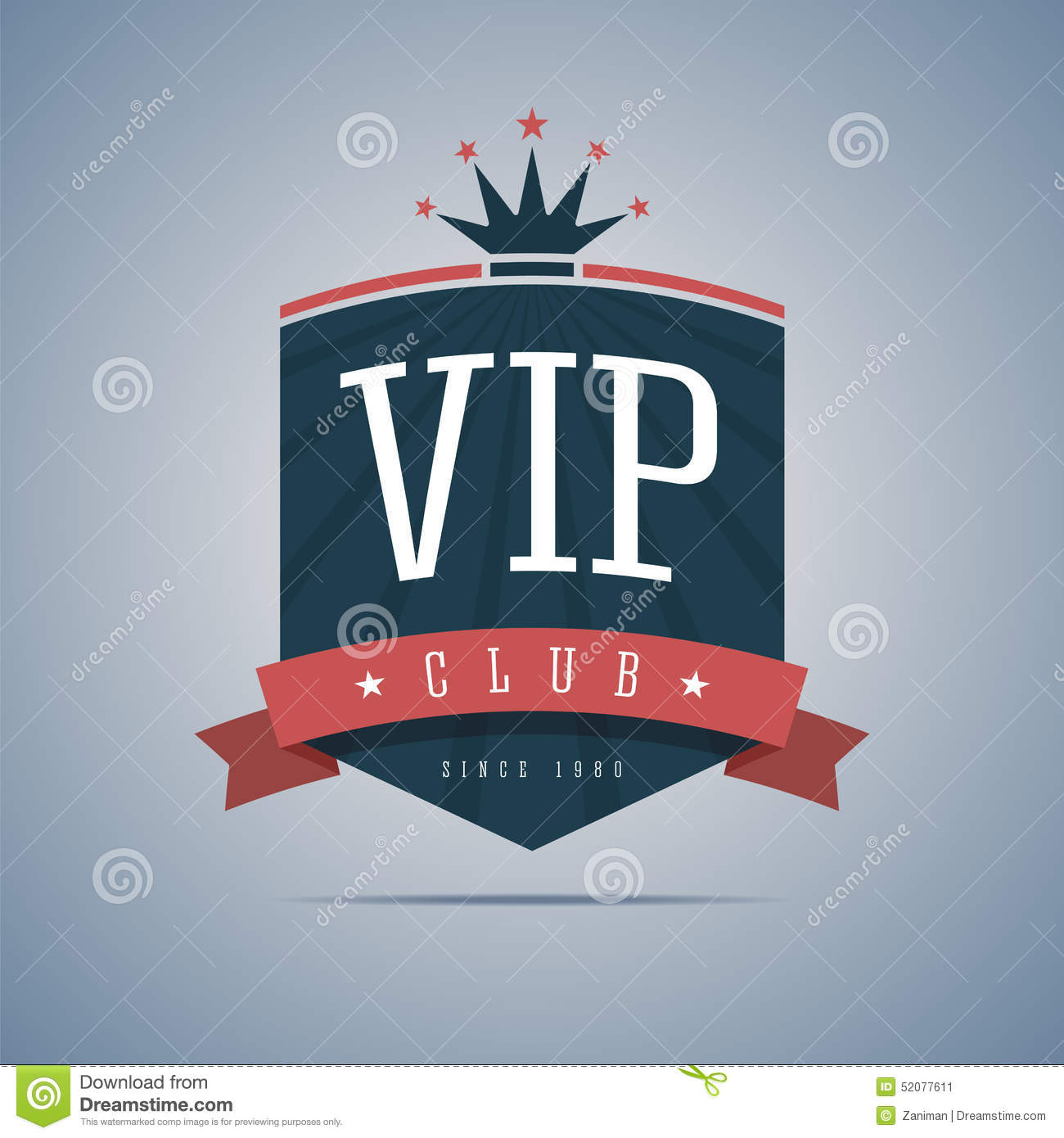 Vip Club Sign With Ribbon Crown And Stars  Vector Illustration
