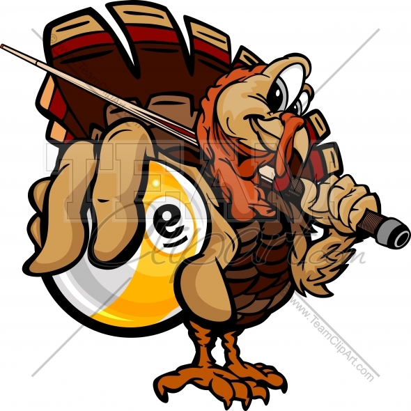 0769 This Thanksgiving Turkey Holding A Billiards Nine Ball Clipart    