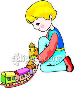 Child Playing With A Toy Train Set   Royalty Free Clipart Picture