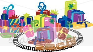 Christmas Gifts With Train Set   Christmas Present Clipart