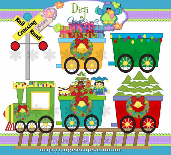 Christmas Train Clip Art Set   Clipart Scrapbooking Set Digital