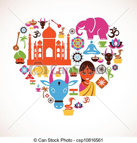 Clip Art Vector Of Heart With India Vector Icons   India Vector Icons    