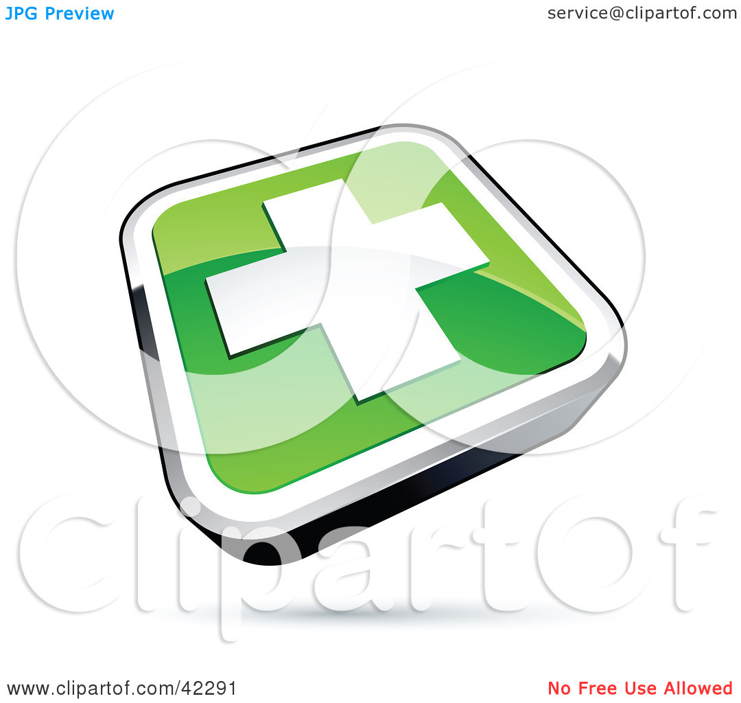 Clipart Illustration Of A Green Shiny Square First Aid Cross Button By