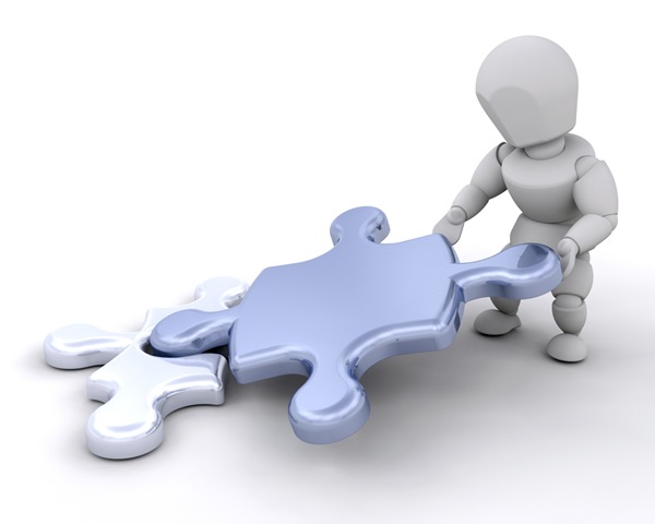 Clipart Illustration Of A White Character Fitting Two Jigsaw Puzzle