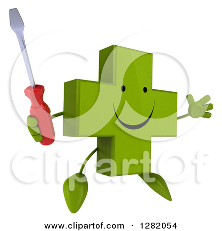 Clipart Of A 3d Happy Green Holistic Cross Character Facing Right    