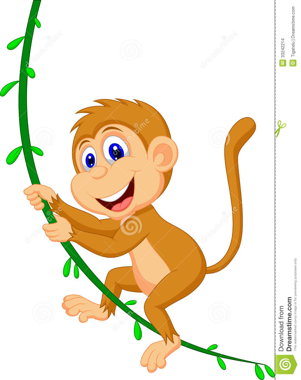 Hanging Monkey Cartoon Cute Monkey Cartoon Swinging Illustration