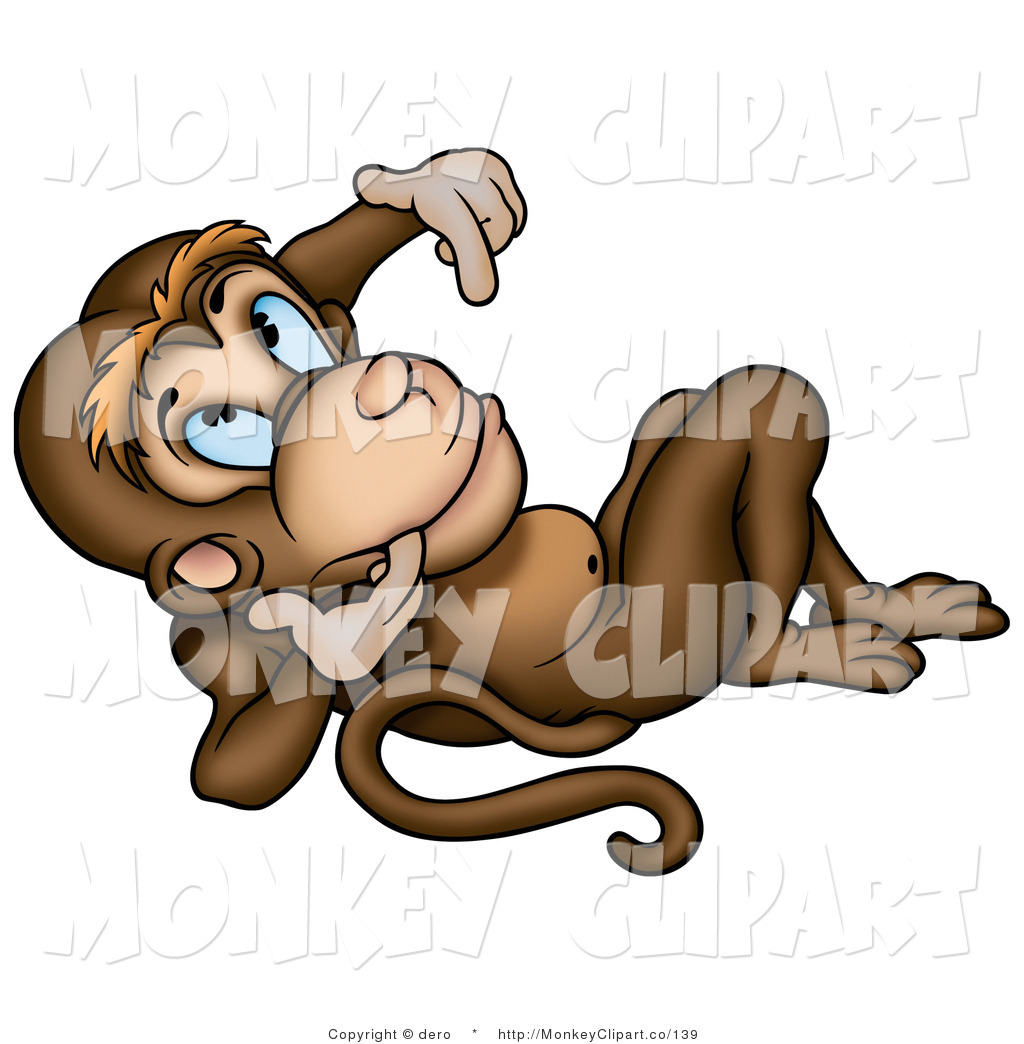 Larger Preview  Clip Art Of A Brown Monkey Reclined And Daydreaming