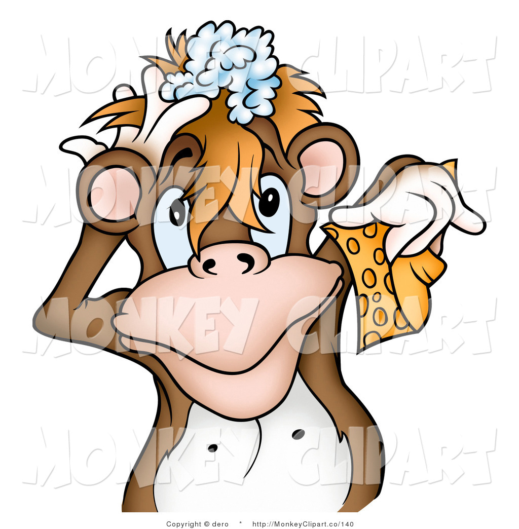 Larger Preview  Clip Art Of A Silly Brown Monkey Lathering Up His Hair
