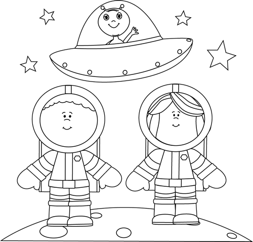 Moon With Ufo Clip Art   Black And White Astronauts On Moon With Ufo