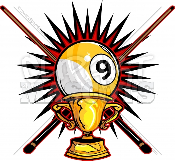 Nine Ball Champion Logo Trophy Clipart Vector Image