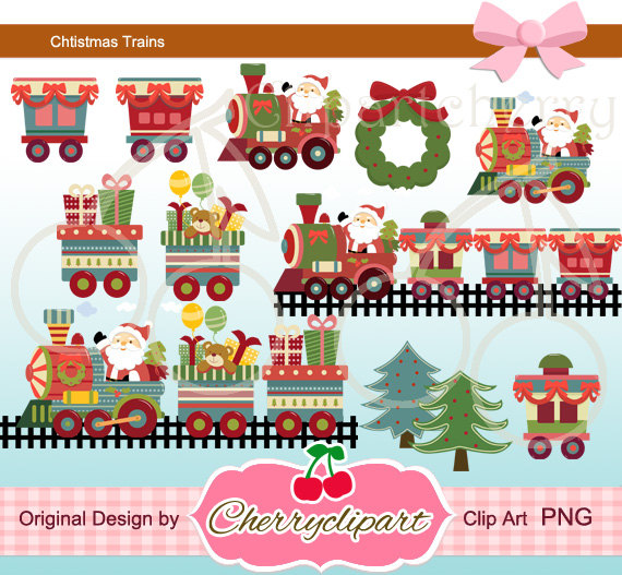 Santa Claus And Christmas Train Digital Clipart Set For Personal And