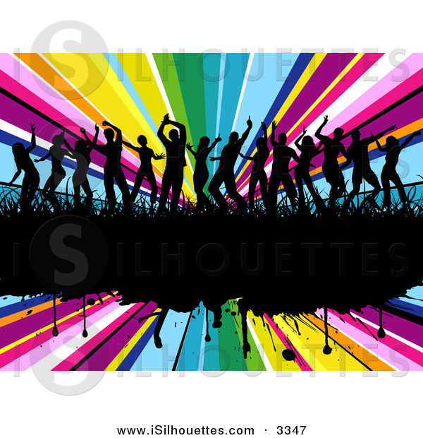 Silhouette Clipart Of A Fourteen Black Silhouetted Club Dancers In