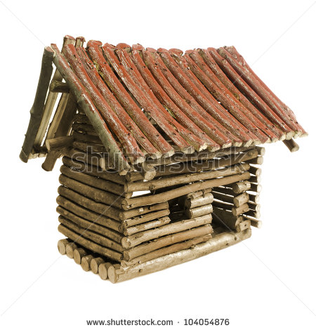 Small Wooden House Isolated On White    Stock Photo