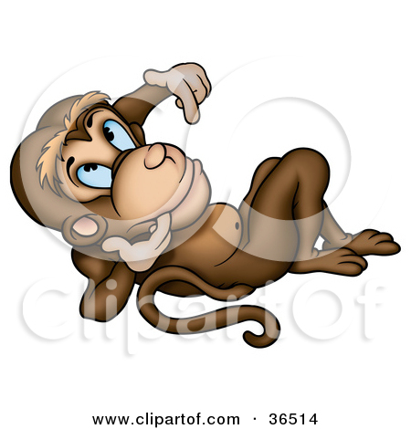 Vector Clip Art Illustration Of An Outline Of A Lonely Monkey By Dero