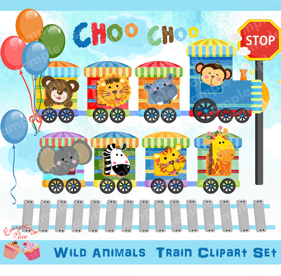 Wild Animals Train Clipart Set