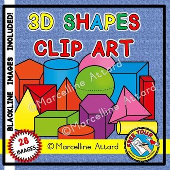 3d Shapes Clip Art   Solid Shapes Clipart   Color   Blackline Images    