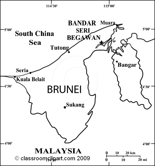 Black And White World Maps   Brunei Map 36rbw   Classroom Clipart