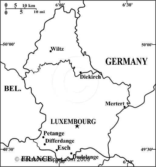 Black And White World Maps   Luxembourg Map 38rbw   Classroom Clipart