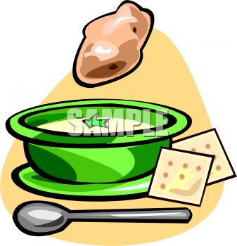 Bowl Of Potato Soup With Crackers   Royalty Free Clip Art Illustration