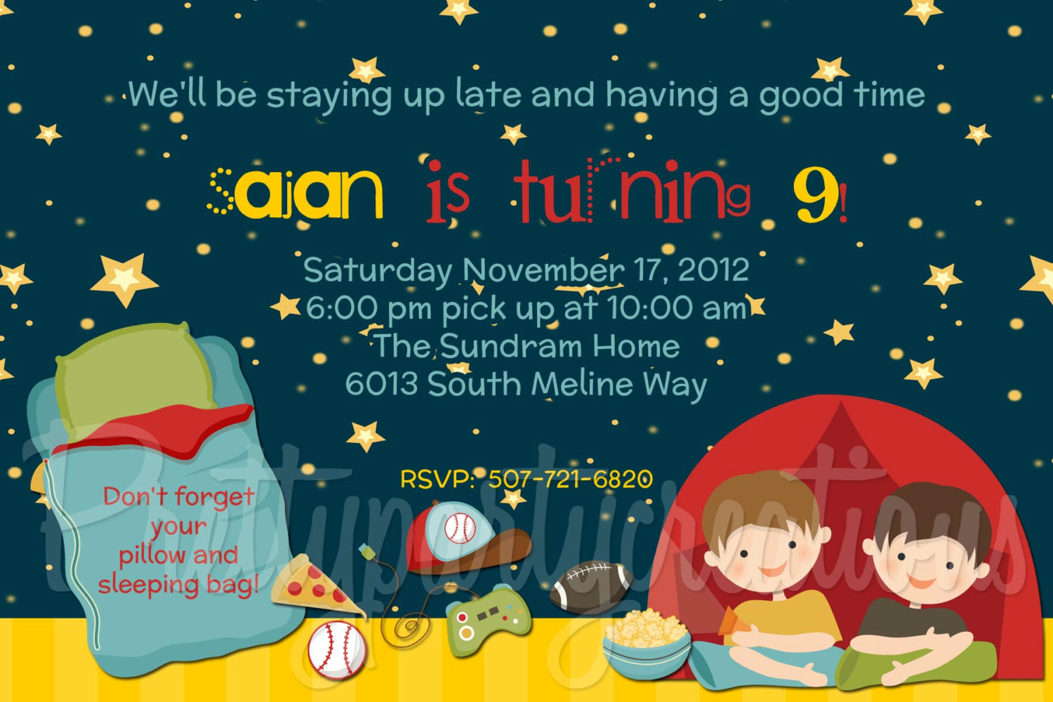 Boys Sleepover   Camp Out Invitation You By Prettypartycreations